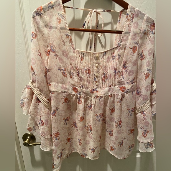 Decree Peasant Blouse Top Sheer Floral Junior's Large, Chest 34" - Picture 1 of 3